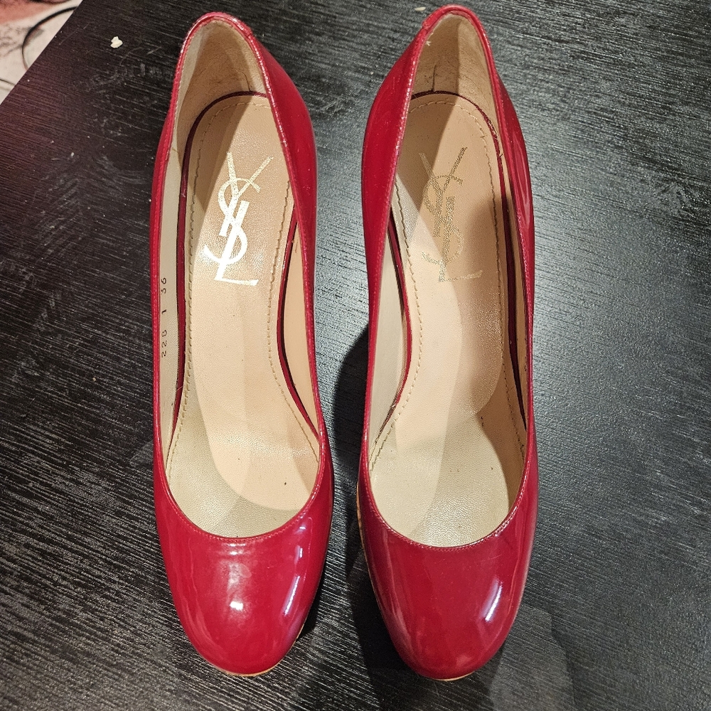 Red Patent Leather YSL Wedges